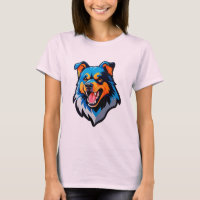 Buntes Cartoon Blau und Orange Hund