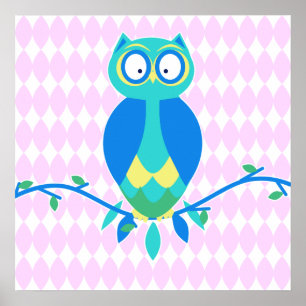 Buntes Cartoon‑Eulen‑Kinderzimmer Poster