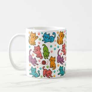 Buntes Cartoon-Katzen-Muster-Tasse – Süße Katzenli Kaffeetasse