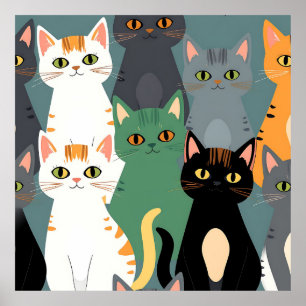 Buntes Cartoon-Katzenmuster Poster