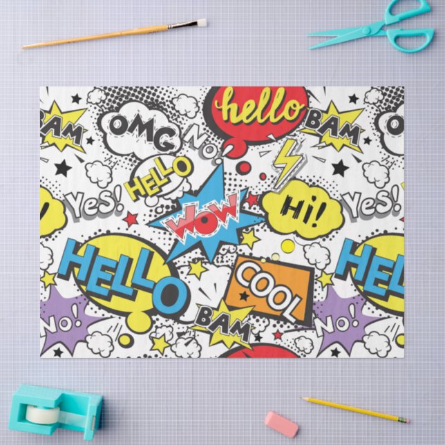 Buntes Comic-Pop-Art-Sprechblasenmuster Seidenpapier (Basteln)