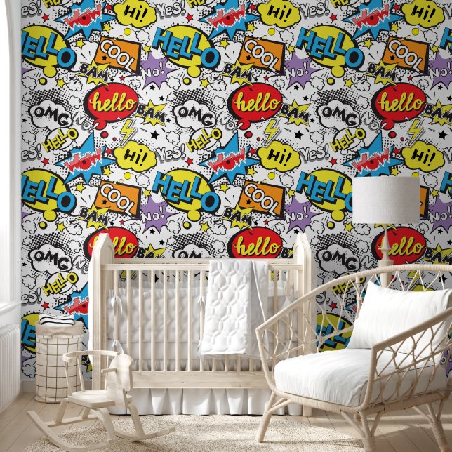 Buntes Comic-Pop-Art-Sprechblasenmuster Tapete (Kinder)