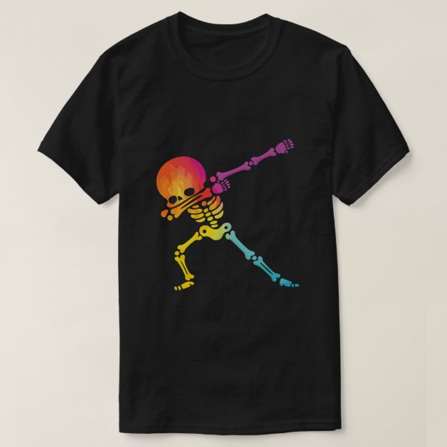 Buntes Dabbing-Skelett T-Shirt (Design vorne)