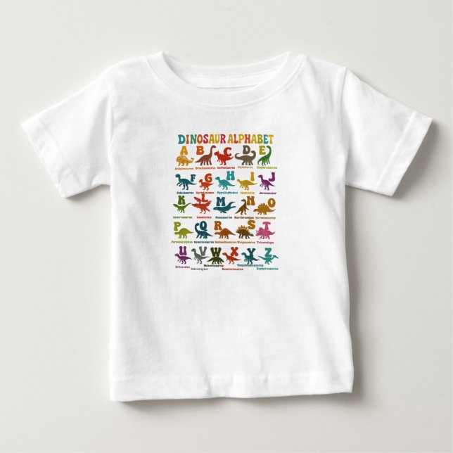Buntes Dinosaurier Alphabet Kinder T-Shirt (Vorderseite)