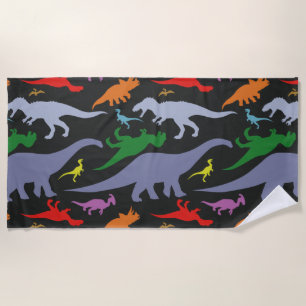 Buntes Dinosaurier-Muster (dunkel) Strandtuch