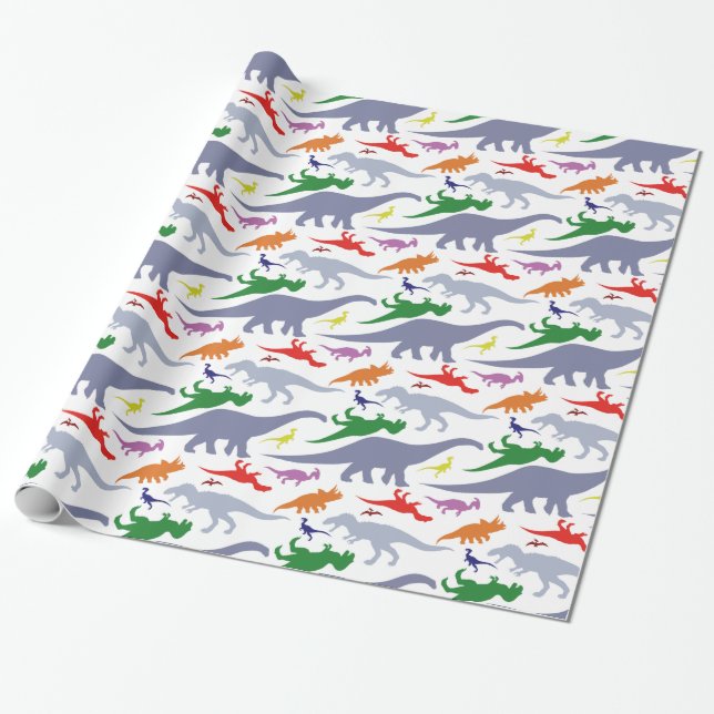 Buntes Dinosaurier-Muster (Licht) Geschenkpapier (Ungerollt)
