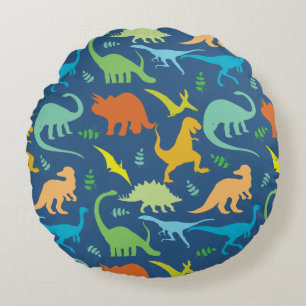 Buntes Dinosaurier-Muster Rundes Kissen