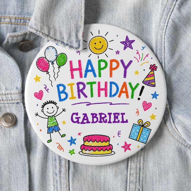 Buntes Doodle Frohes Geburtstag Benutzerdefinierte Button (Beispiel)