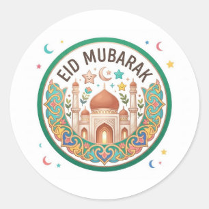 Buntes Eid Mubarak Islamisches Kunstemblem Runder Aufkleber