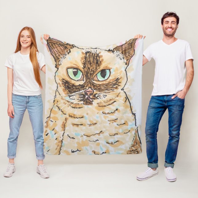 Buntes Eigenartiges Katzenporträt Fleecedecke (Beispiel)