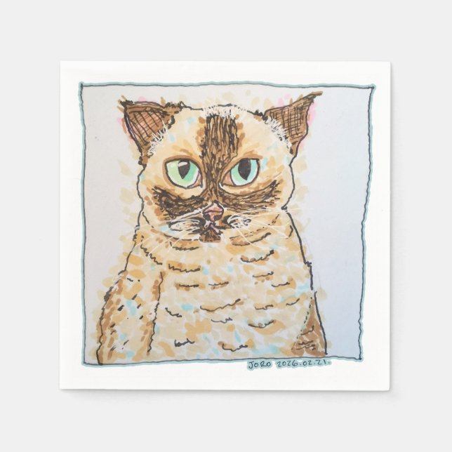 Buntes Eigenartiges Katzenporträt Serviette (Vorderseite)
