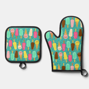 Buntes Eiscrememuster Sommer Ofenhandschuh & Topflappen-Set