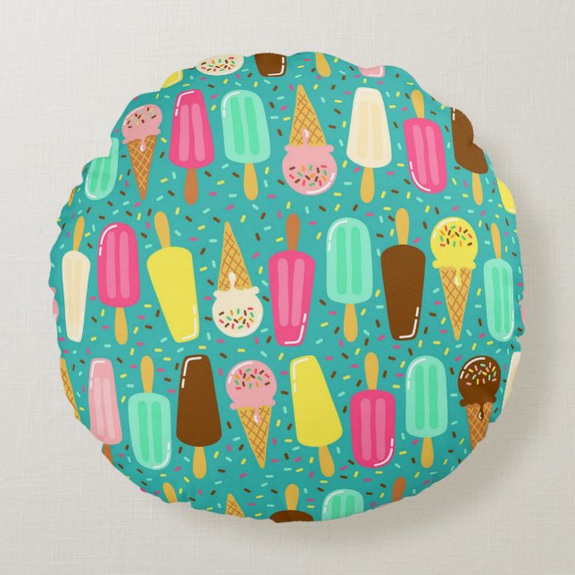 Buntes Eiscrememuster Sommer Rundes Kissen (Vorderseite)