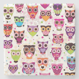 Buntes Eulen-Muster für Kinder 2 Steinuntersetzer