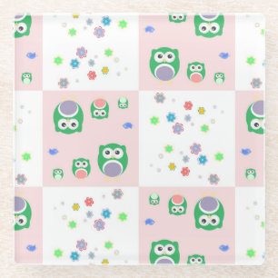 Buntes Eulen-Muster für Kinder Glasuntersetzer