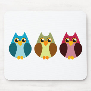 Buntes Eulen-Trio Mousepad