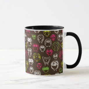 Buntes Eulengekritzel-Hintergrundmuster Tasse