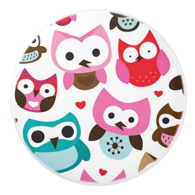 buntes Eulenmuster Keramikknauf (Vorderseite)