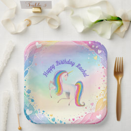 Buntes Fantasy Einhorn Pappteller