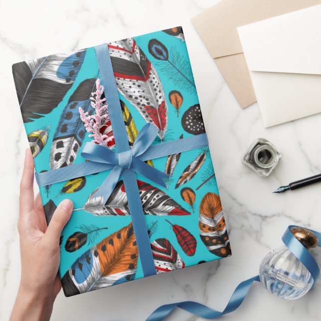 Buntes Federn Geschenkpapier (Schenken)