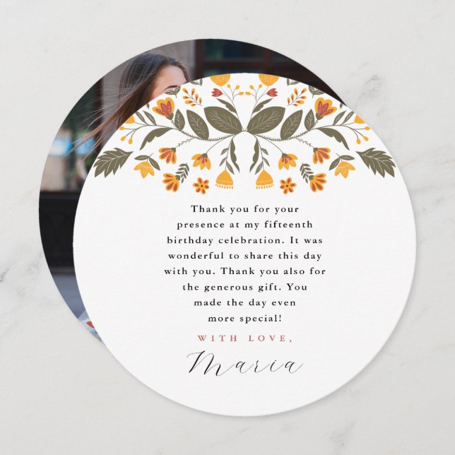 Buntes Fiesta 15. Geburtstag Foto Vielen Dank Einladung (Vorne/Hinten)