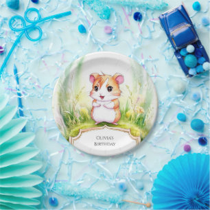 Buntes florales Hamster Geburtstag Pappteller