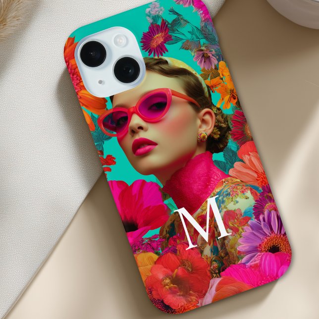 Buntes florales Monogramm-Kunstwerk-Frau Case-Mate iPhone Hülle (Colorful Floral Monogram Art-Woman Case-Mate iPhone Case)