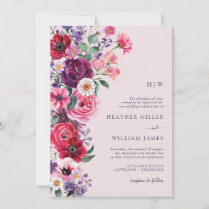 Buntes Florales Monogrammiertes Hochzeit Einladung