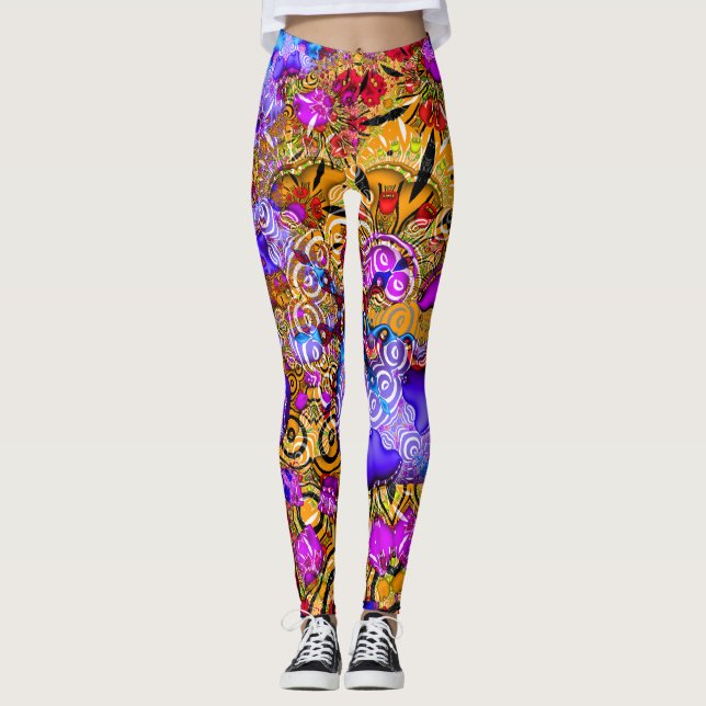 Buntes Fraktal-Durcheinander Leggings (Vorderseite)