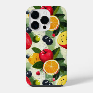 Buntes Fruchtmuster mit Namen und Glückszustand iPhone 14 Pro Hülle