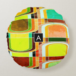 Buntes Funky Retro-Inspiriert Rundes Kissen