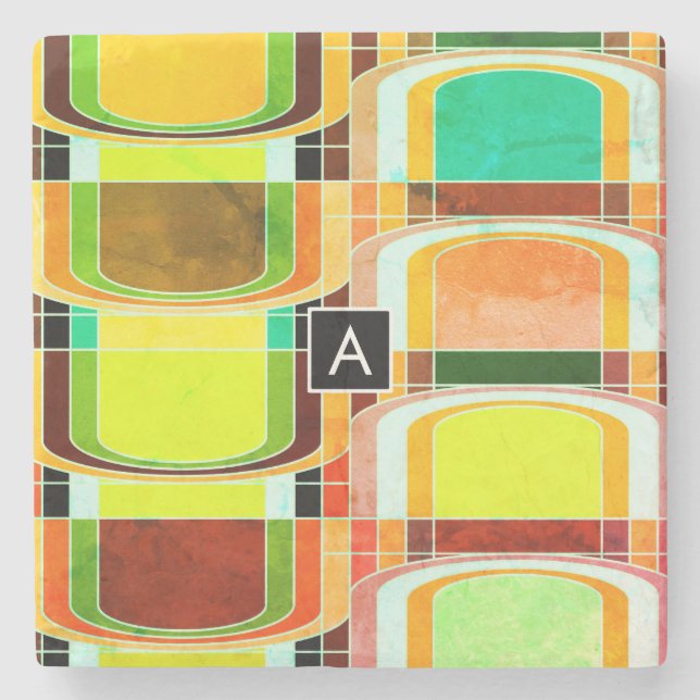 Buntes Funky Retro-Inspiriert Steinuntersetzer (Vorderseite)