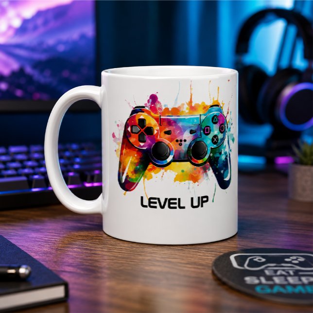 Buntes Gamer Controller "Level Up" Tassendesign Kaffeetasse (Von Creator hochgeladen)