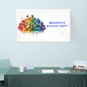 Buntes Gebäude blockiert Geburtstagsparty Banner