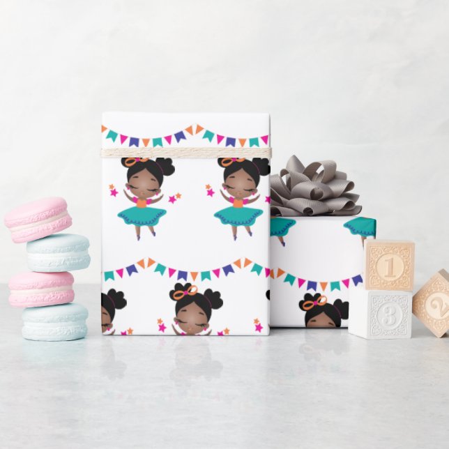Buntes Geburtstagsballerina-Kleid Geschenkpapier (Babyparty)