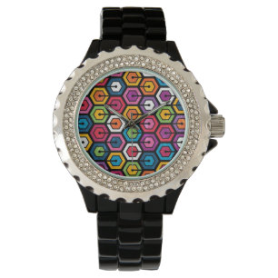 Buntes geometrisches Muster mit Hexagonen Armbanduhr