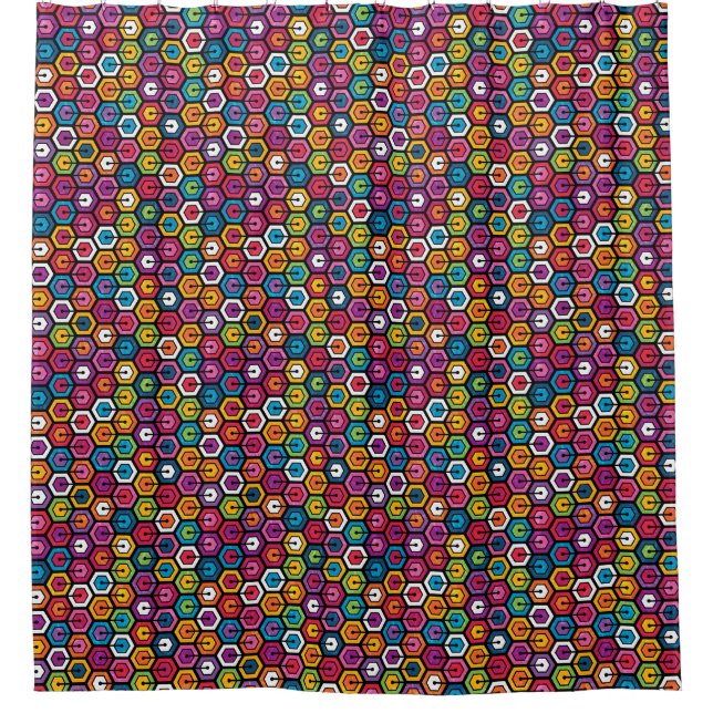 Buntes geometrisches Muster mit Hexagonen Duschvorhang (Vorderseite)