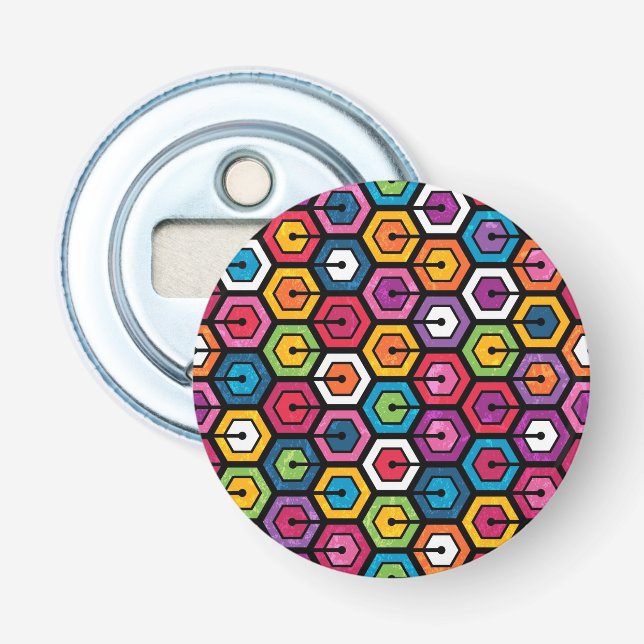 Buntes geometrisches Muster mit Hexagonen Flaschenöffner (Vorderseite)