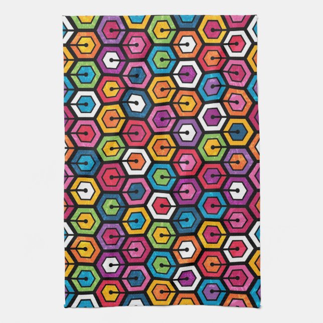 Buntes geometrisches Muster mit Hexagonen Handtuch (Vertikal)