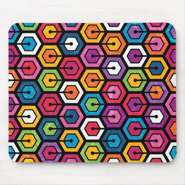 Buntes geometrisches Muster mit Hexagonen Mousepad (Vorne)