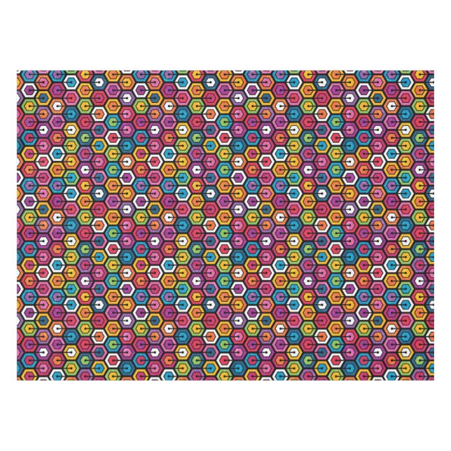 Buntes geometrisches Muster mit Hexagonen Tischdecke (Vorderseite (Horizontal))