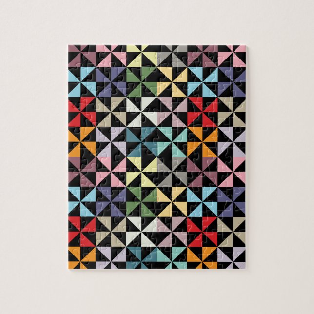Buntes geometrisches Pinwheel-Schwarzes Puzzle (Vertikal)