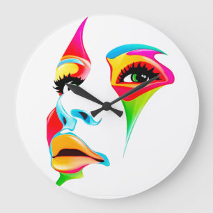 Buntes Gesicht runde (große) Wanduhr