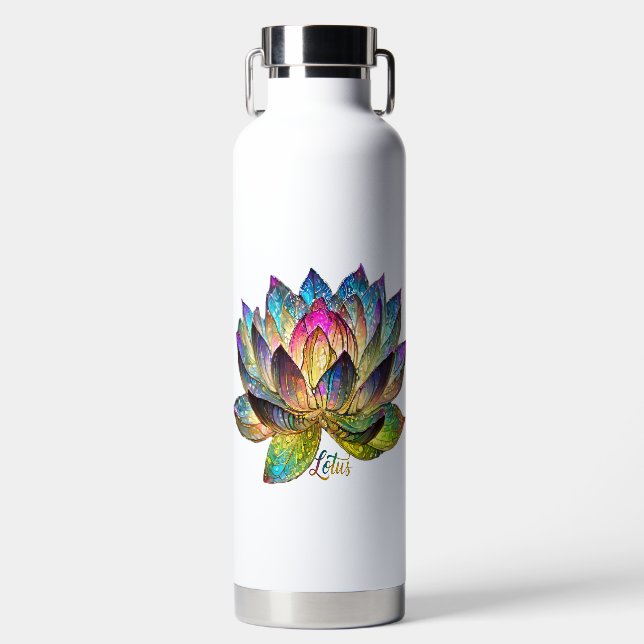 Buntes Glas-Lotusblume Trinkflasche (Vorderseite)
