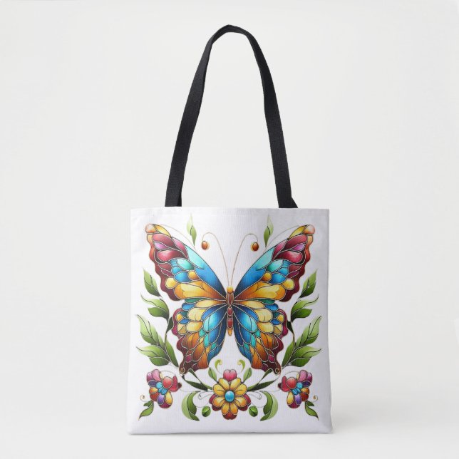 Buntes Glasschmetterling mit Blume (Vorderseite)