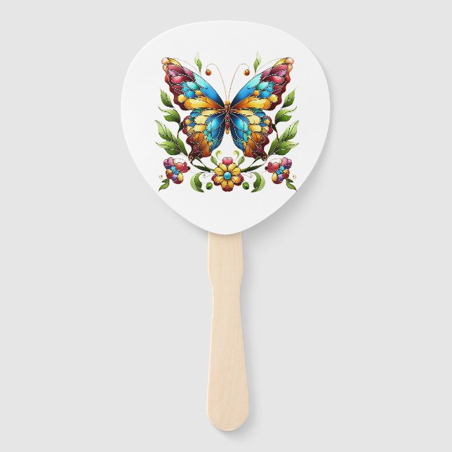 Buntes Glasschmetterling mit Blume Fächer (Vorderseite)