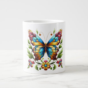 Buntes Glasschmetterling mit Blume Jumbo-Tasse