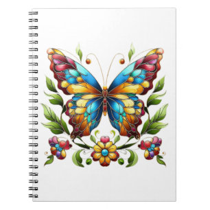 Buntes Glasschmetterling mit Blume Notizblock