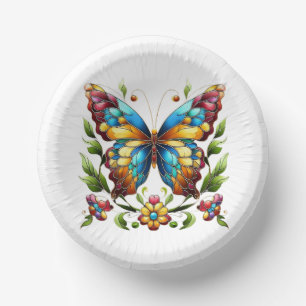 Buntes Glasschmetterling mit Blume Pappteller