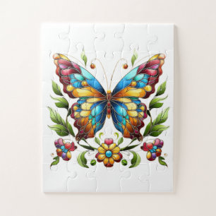 Buntes Glasschmetterling mit Blume Puzzle
